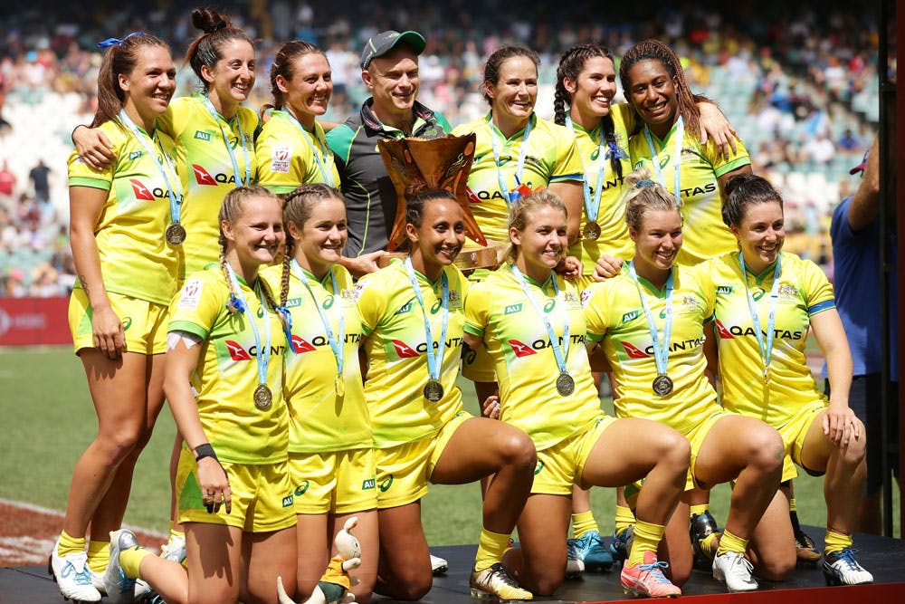 Australian Womens Sevens team after winning Sydney 7s 2018. Photo: Rugby AU Media 